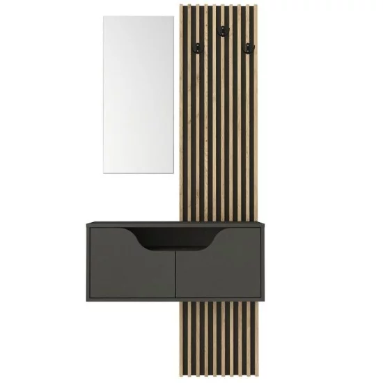 Έπιπλο εισόδου Naro  χρώμα ανθρακί - sepet oak 90x35x204,2εκ.