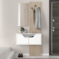 Έπιπλο εισόδου Naro  χρώμα λευκό - sepet oak 90x35x204,2εκ.