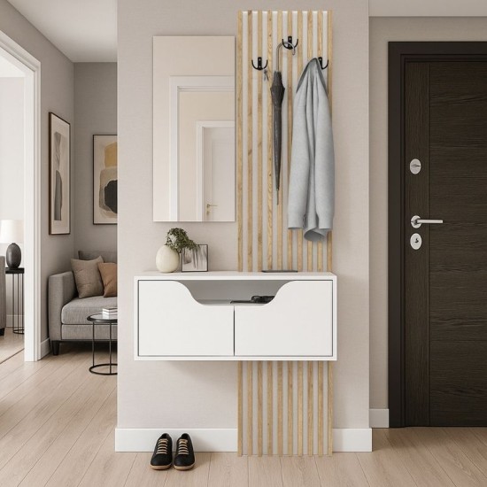 Έπιπλο εισόδου Naro  χρώμα λευκό - sepet oak 90x35x204,2εκ.