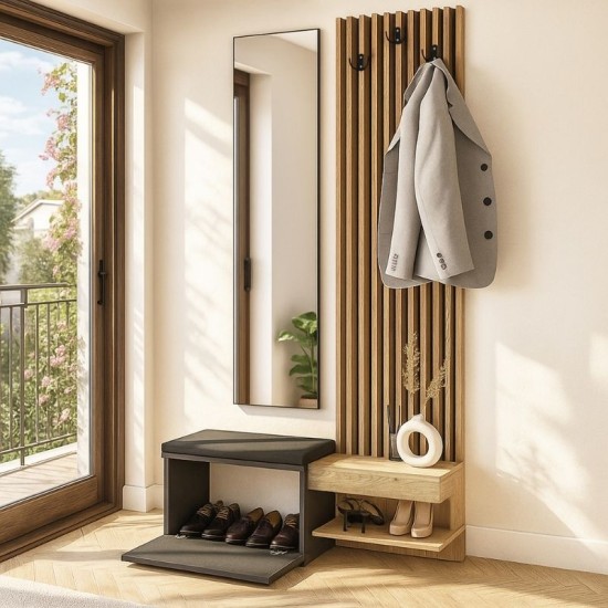 Έπιπλο εισόδου Dumont  χρώμα ανθρακί - sepet oak 104,8x35x198εκ.