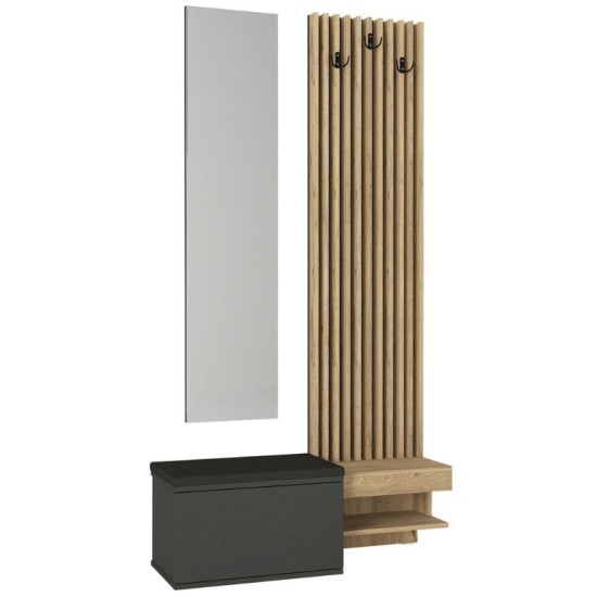 Έπιπλο εισόδου Dumont  χρώμα ανθρακί - sepet oak 104,8x35x198εκ.