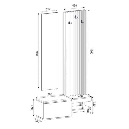 Έπιπλο εισόδου Dumont  χρώμα ανθρακί - sepet oak 104,8x35x198εκ.