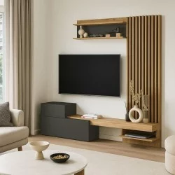 Σύνθεση τηλεόρασης Dumont  χρώμα ανθρακί - sepet oak 180x36,8x200εκ.