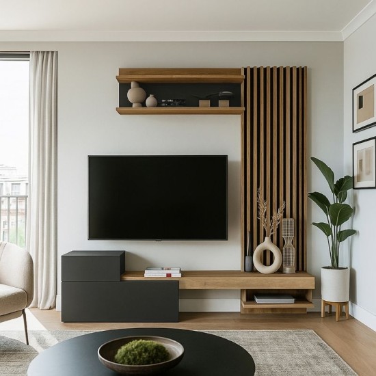 Σύνθεση τηλεόρασης Dumont  χρώμα ανθρακί - sepet oak 180x36,8x200εκ.