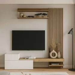 Σύνθεση τηλεόρασης Dumont  χρώμα λευκό - sepet oak 180x36,8x200εκ.