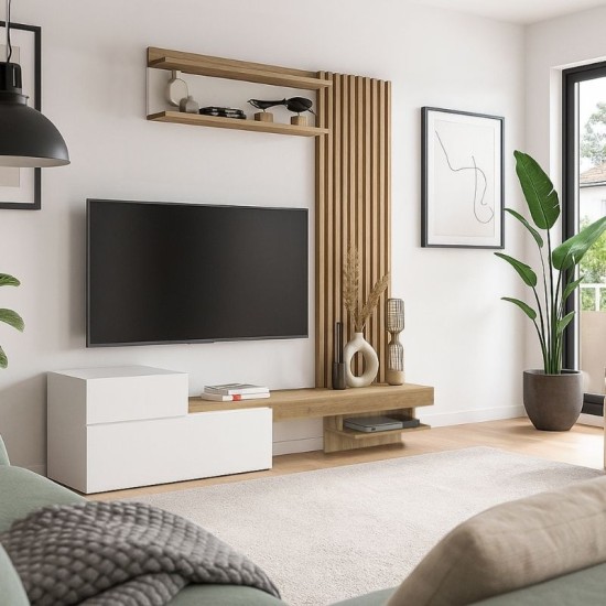 Σύνθεση τηλεόρασης Dumont  χρώμα λευκό - sepet oak 180x36,8x200εκ.