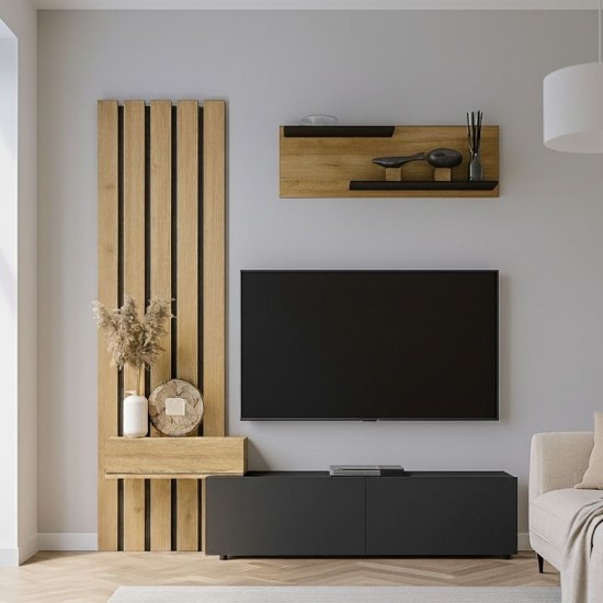 Σύνθεση τηλεόρασης Rosaline  χρώμα ανθρακί - sepet oak 183x31,3x196,9εκ.
