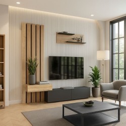 Σύνθεση τηλεόρασης Rosaline  χρώμα ανθρακί - sepet oak 183x31,3x196,9εκ.