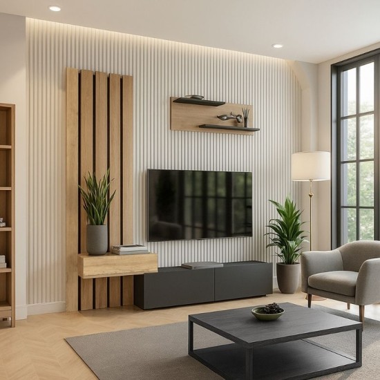 Σύνθεση τηλεόρασης Rosaline  χρώμα ανθρακί - sepet oak 183x31,3x196,9εκ.