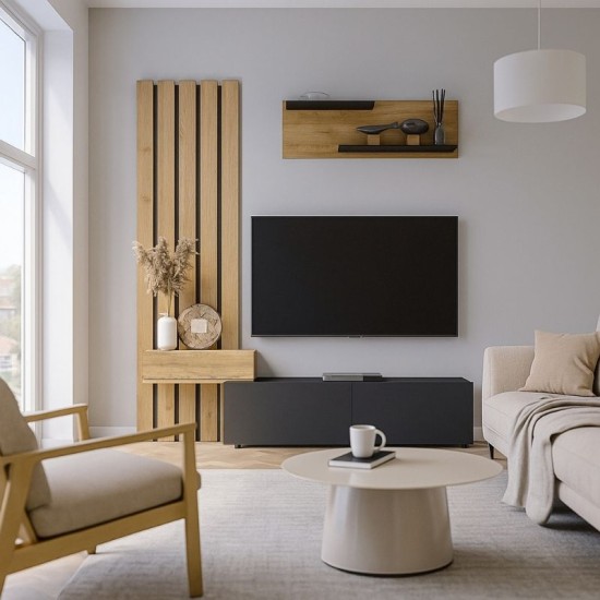 Σύνθεση τηλεόρασης Rosaline  χρώμα ανθρακί - sepet oak 183x31,3x196,9εκ.