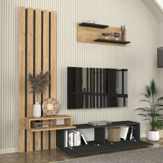 Σύνθεση τηλεόρασης Rosaline  χρώμα ανθρακί - sepet oak 183x31,3x196,9εκ.