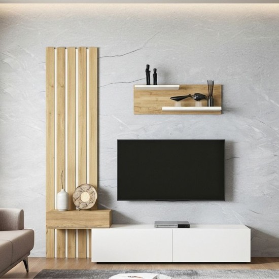 Σύνθεση τηλεόρασης Rosaline  χρώμα λευκό - sepet oak 183x31,3x196,9εκ.