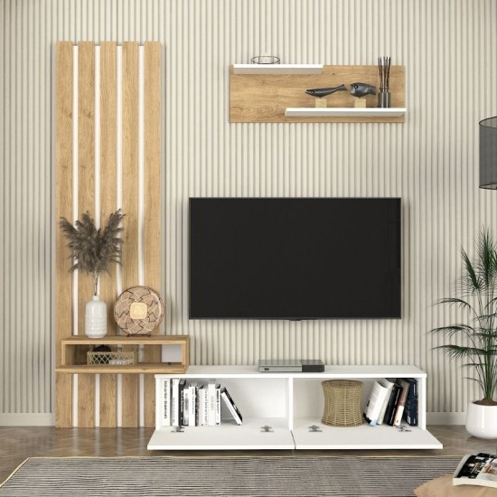 Σύνθεση τηλεόρασης Rosaline  χρώμα λευκό - sepet oak 183x31,3x196,9εκ.