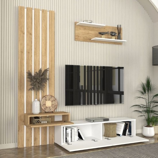 Σύνθεση τηλεόρασης Rosaline  χρώμα λευκό - sepet oak 183x31,3x196,9εκ.