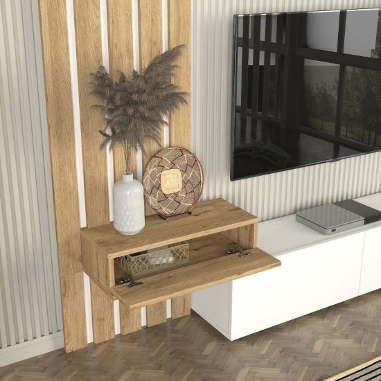 Σύνθεση τηλεόρασης Rosaline  χρώμα λευκό - sepet oak 183x31,3x196,9εκ.