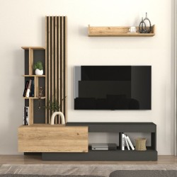 Σύνθεση τηλεόρασης Vermont  χρώμα ανθρακί - sepet oak 180x40x193,8εκ.