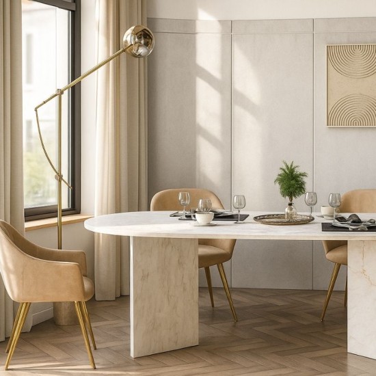 Τραπέζι Cortado  χρώμα λευκό εφέ μαρμάρου 200x90x74εκ.