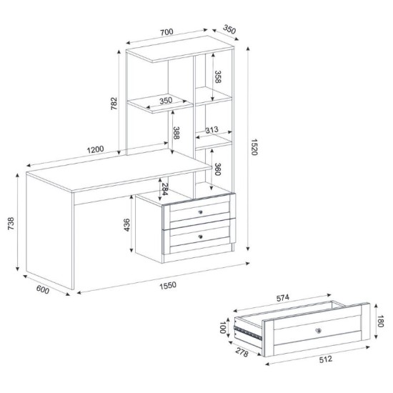 Γραφείο εργασίας Mantra  χρώμα ανθρακί 150x60x152εκ.