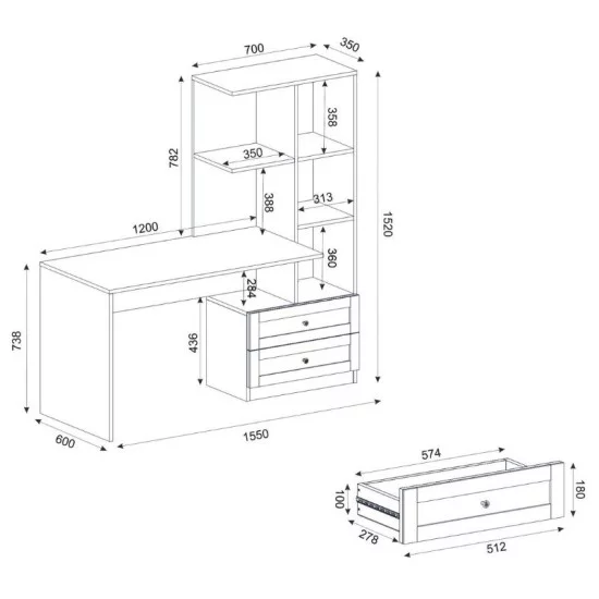 Γραφείο εργασίας Mantra  χρώμα ανθρακί 150x60x152εκ.