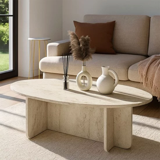 Τραπεζάκι σαλονιού Ravey  χρώμα travertine 120x60x39,8εκ.