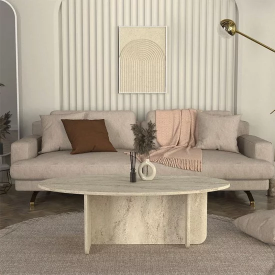 Τραπεζάκι σαλονιού Ravey  χρώμα travertine 120x60x39,8εκ.