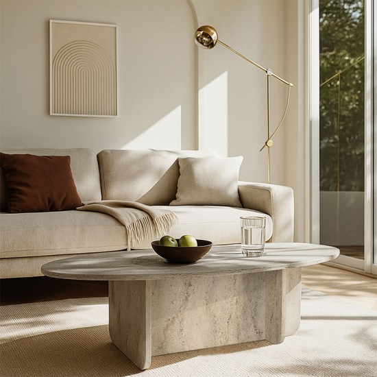 Τραπεζάκι σαλονιού Ravey  χρώμα travertine 120x60x39,6εκ.