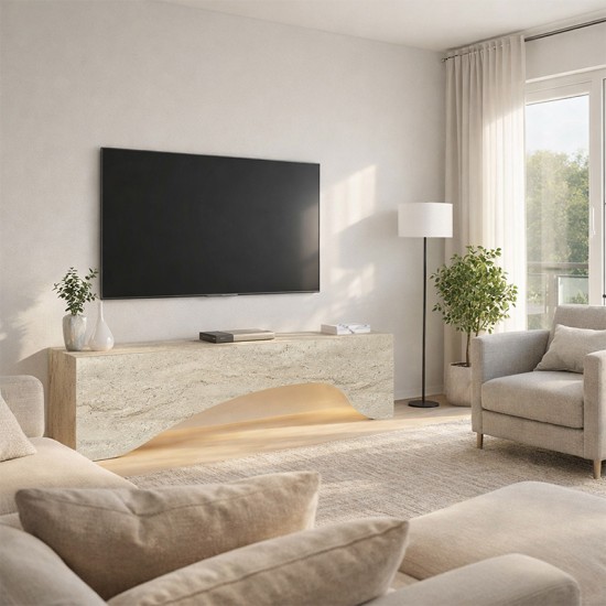 Έπιπλο τηλεόρασης Mara  με LED χρώμα travertine 150x31,4x40εκ.