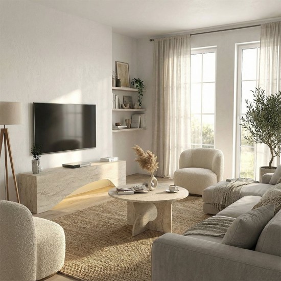 Έπιπλο τηλεόρασης Mara  με LED χρώμα travertine 150x31,4x40εκ.