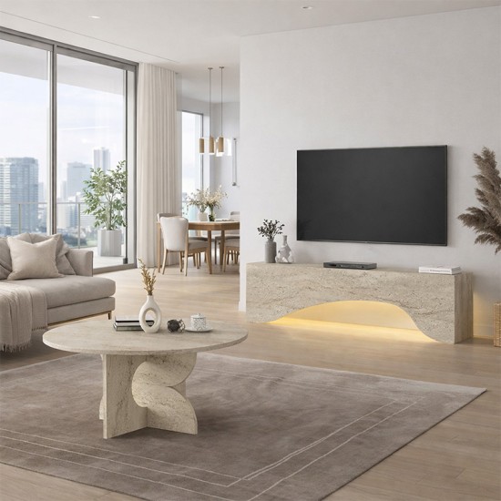 Έπιπλο τηλεόρασης Mara  με LED χρώμα travertine 150x31,4x40εκ.