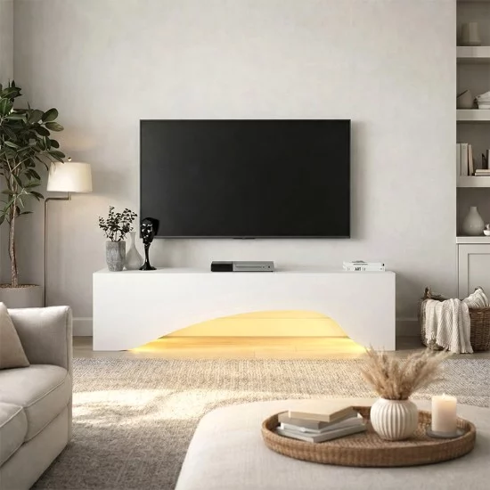 Έπιπλο τηλεόρασης Mara  με LED χρώμα λευκό 150x31,4x40εκ.