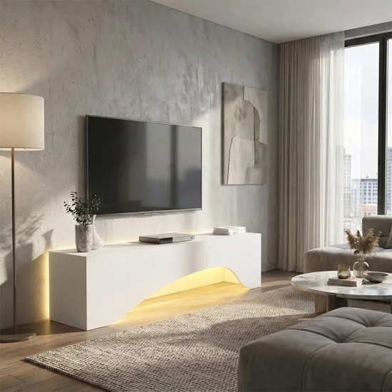 Έπιπλο τηλεόρασης Mara  με LED χρώμα λευκό 150x31,4x40εκ.