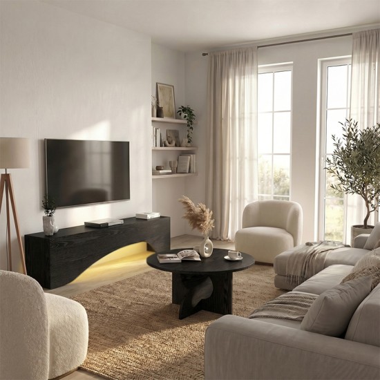Έπιπλο τηλεόρασης Mara  με LED χρώμα sencron black 150x31,4x40εκ.
