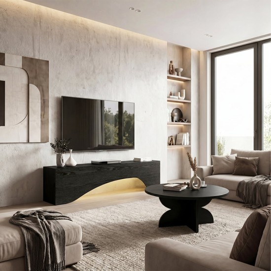 Έπιπλο τηλεόρασης Mara  με LED χρώμα sencron black 150x31,4x40εκ.