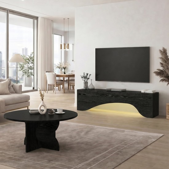 Έπιπλο τηλεόρασης Mara  με LED χρώμα sencron black 150x31,4x40εκ.