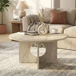 Τραπεζάκι σαλονιού Mara  χρώμα travertine Ø75x36,8εκ.