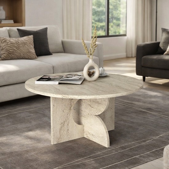 Τραπεζάκι σαλονιού Mara  χρώμα travertine Ø75x36,8εκ.