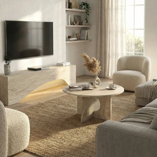 Τραπεζάκι σαλονιού Mara  χρώμα travertine Ø75x36,8εκ.