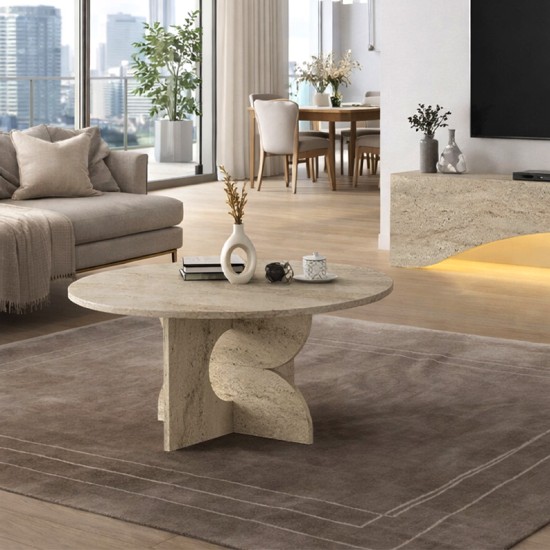 Τραπεζάκι σαλονιού Mara  χρώμα travertine Ø75x36,8εκ.