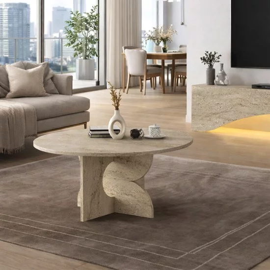 Τραπεζάκι σαλονιού Mara  χρώμα travertine Ø75x36,8εκ.