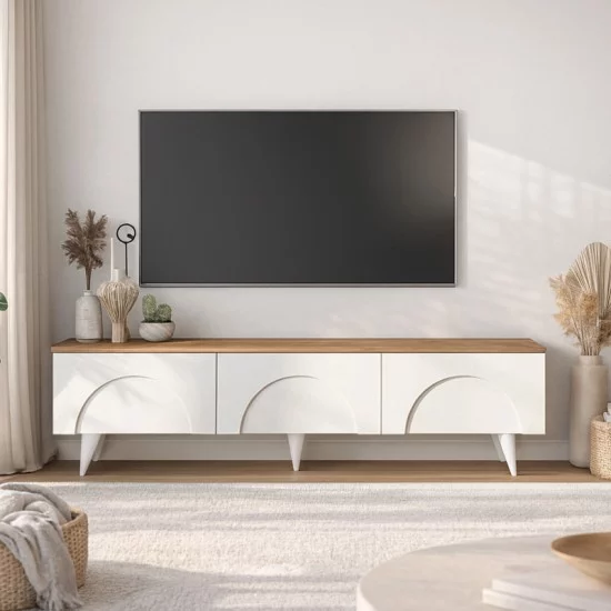 Έπιπλο τηλεόρασης Bono  χρώμα λευκό - sepet oak 150x32,3x42,1εκ.
