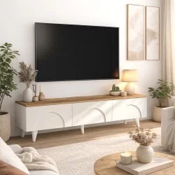 Έπιπλο τηλεόρασης Bono  χρώμα λευκό - sepet oak 150x32,3x42,1εκ.