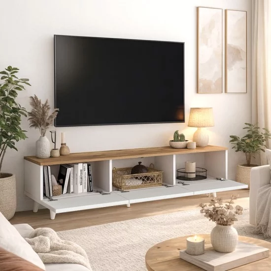 Έπιπλο τηλεόρασης Bono  χρώμα λευκό - sepet oak 150x32,3x42,1εκ.