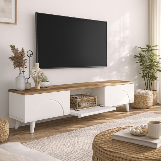 Έπιπλο τηλεόρασης Bono  χρώμα λευκό - sepet oak 150x32,3x42,1εκ.