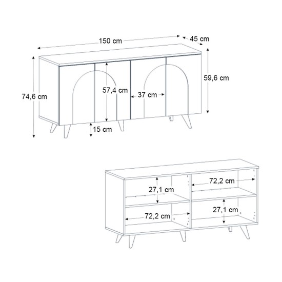 Μπουφές Bono  χρώμα λευκό - sepet oak 150x45x74,6εκ.