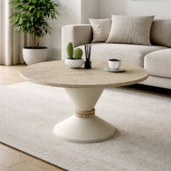 Τραπεζάκι σαλονιού Lepper  χρώμα travertine - sandstone Ø75x39,8εκ.