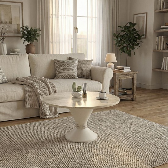 Τραπεζάκι σαλονιού Lepper  χρώμα travertine - sandstone Ø75x39,8εκ.