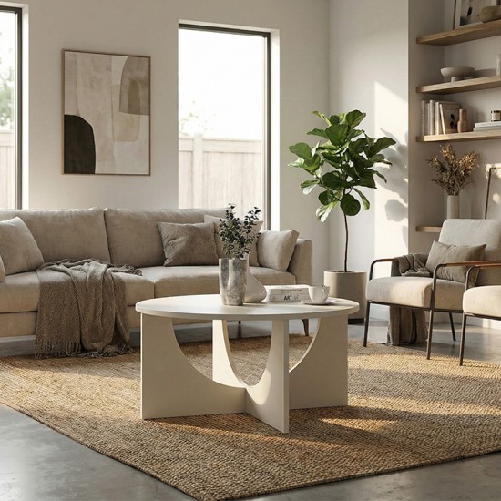 Τραπεζάκι σαλονιού Lemmar  χρώμα sandstone Ø75x36,8εκ.