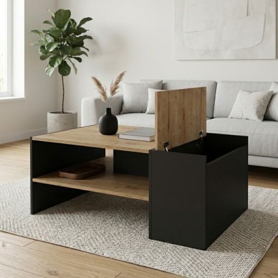 Τραπεζάκι σαλονιού Izia  χρώμα sapphire oak - ανθρακί 110x60x45εκ.