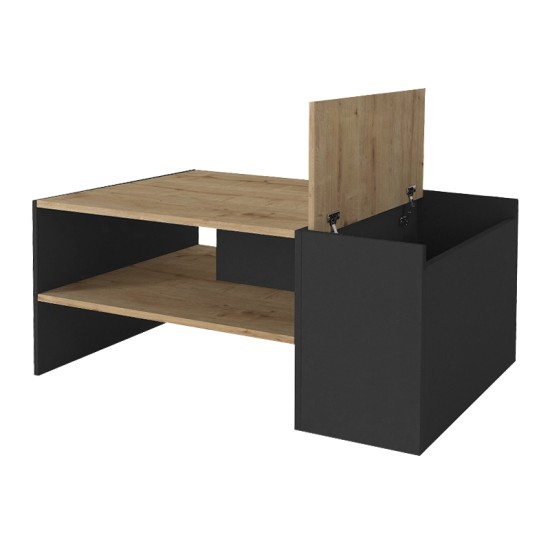 Τραπεζάκι σαλονιού Izia  χρώμα sapphire oak - ανθρακί 110x60x45εκ.