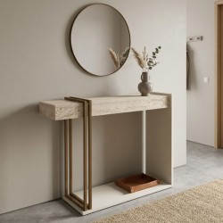 Κονσόλα Desca  χρώμα travertine - sandstone - χρυσό 91,8x29,6x74,2εκ.